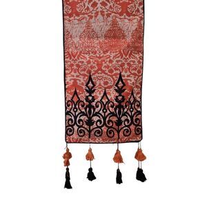 Halloween Table Runner 72 x 14 Orang and Black Tassled Gothic Decor